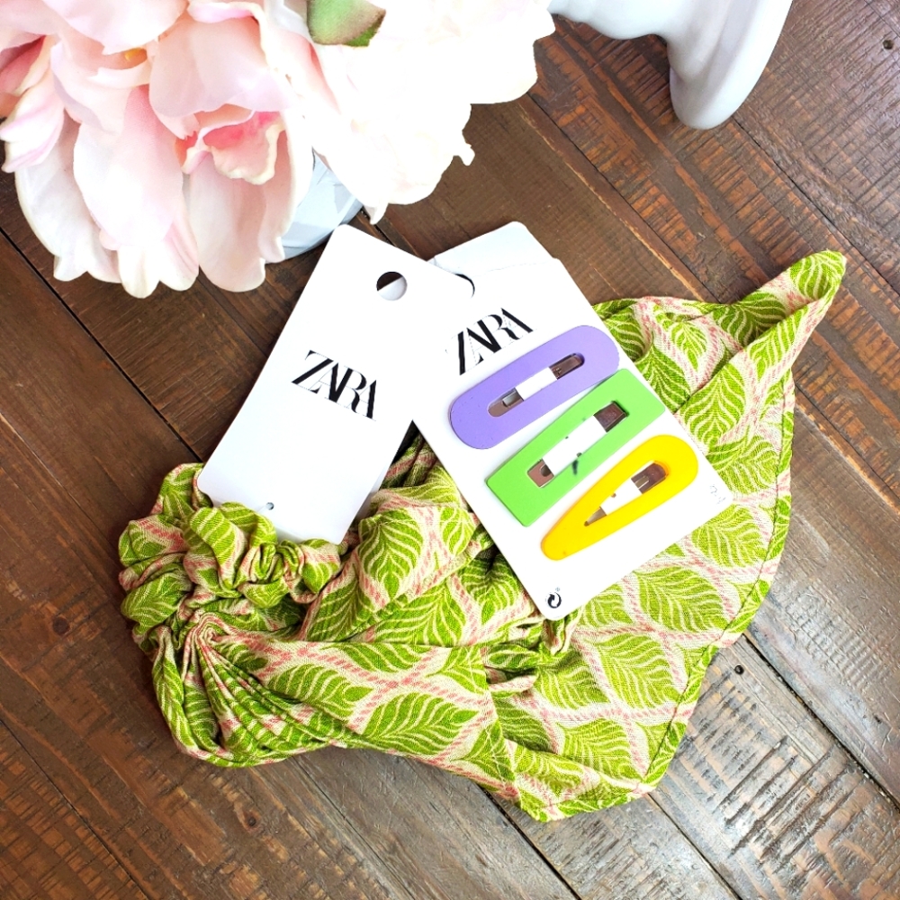 ZARA Hair Clips & Scrunchie Hair Scarf Accessory Bundle